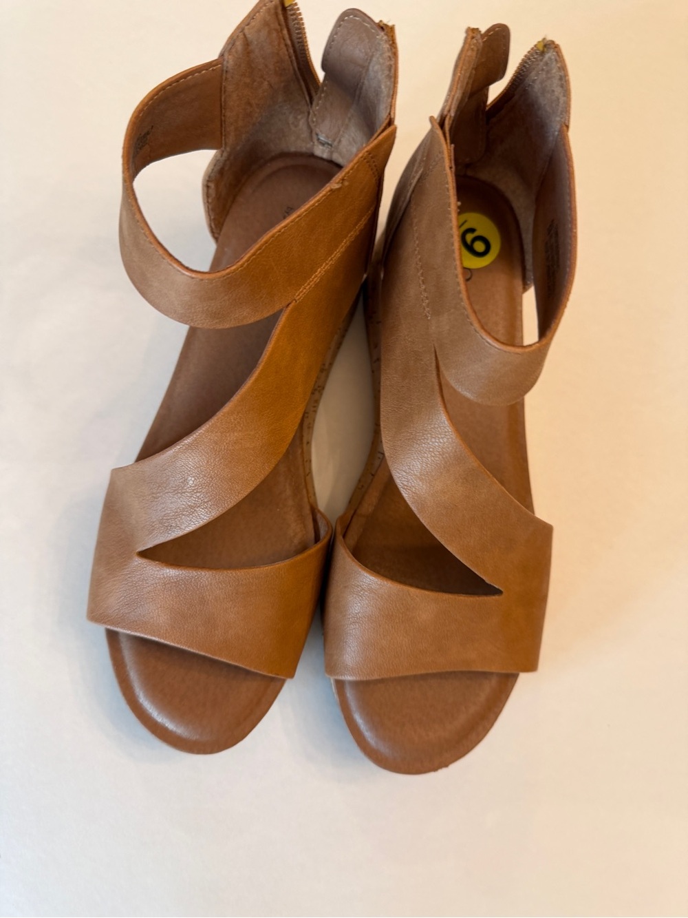 Women’s Tan Strappy Wedge Sandals with Ankle Zip
